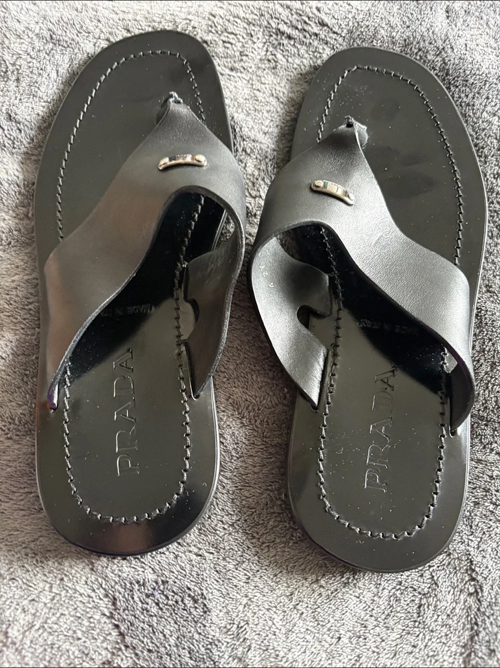 Prada Black Leather Cross-Over Toe-Loop Sandals